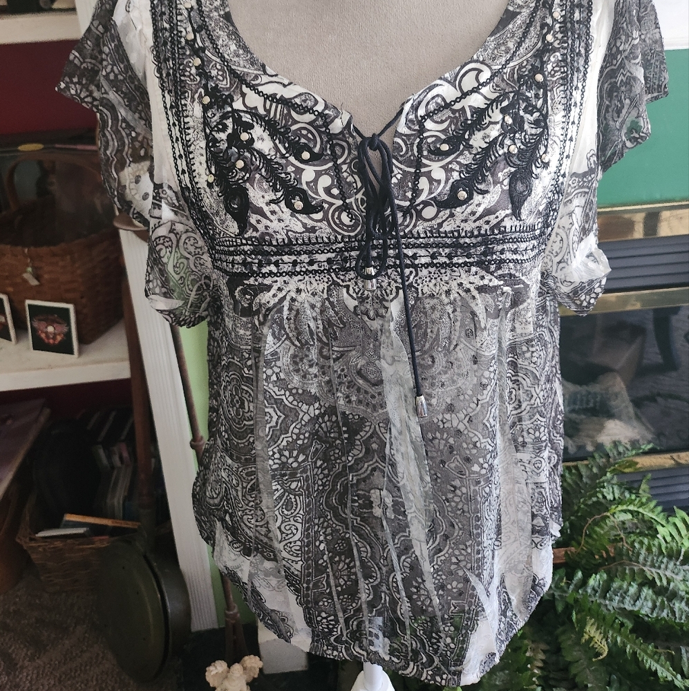 Black And White Semi Sheer Top